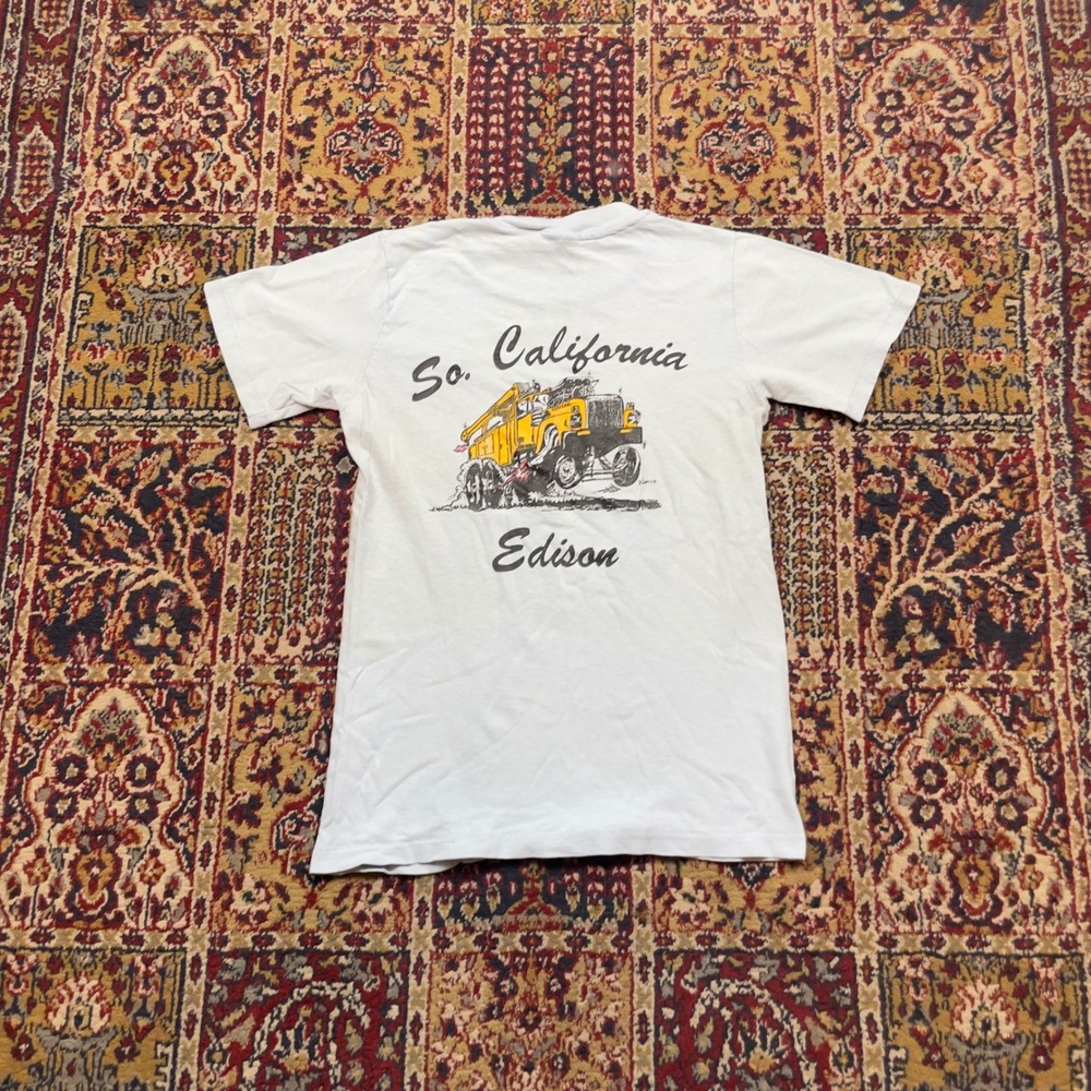 VTG 80s Stedman Hi-Cru So California Edison Truck Pocket T-Shirt Blue Small USA